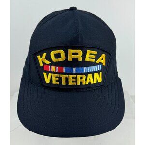 Korea Veteran Embroidered Patch Black Cap Adjustable Snap Back Hat USA Military